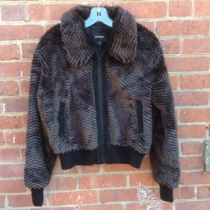 Express faux fur bomber jacket